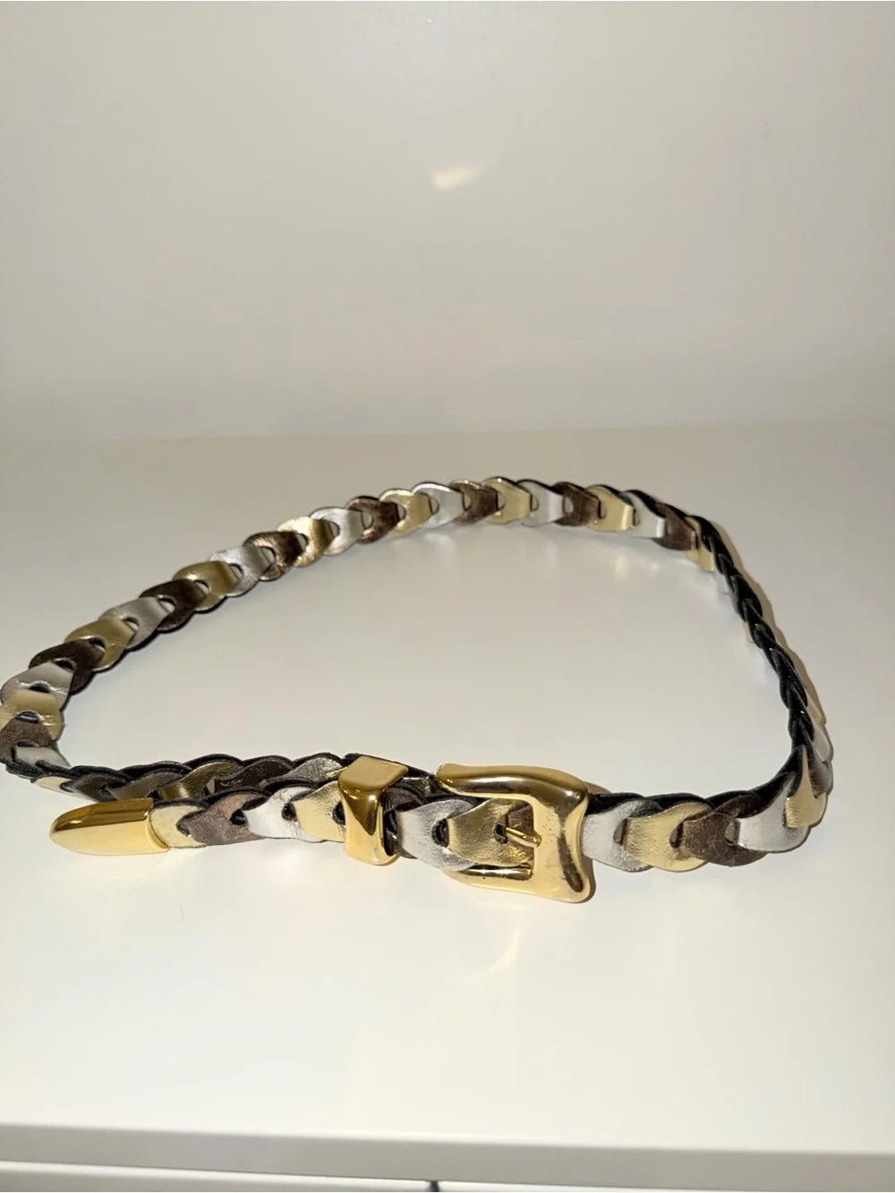 Braided Metallic Adjustable Belt with Gold Hardware